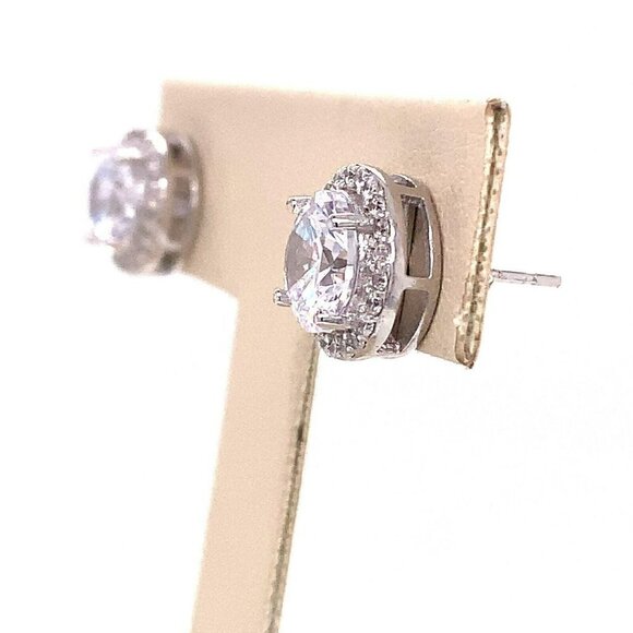 Designer Sterling Silver Cubic‎ Zirconia Halo Stud Pierced Back Earrings! 59 - Picture 3 of 6